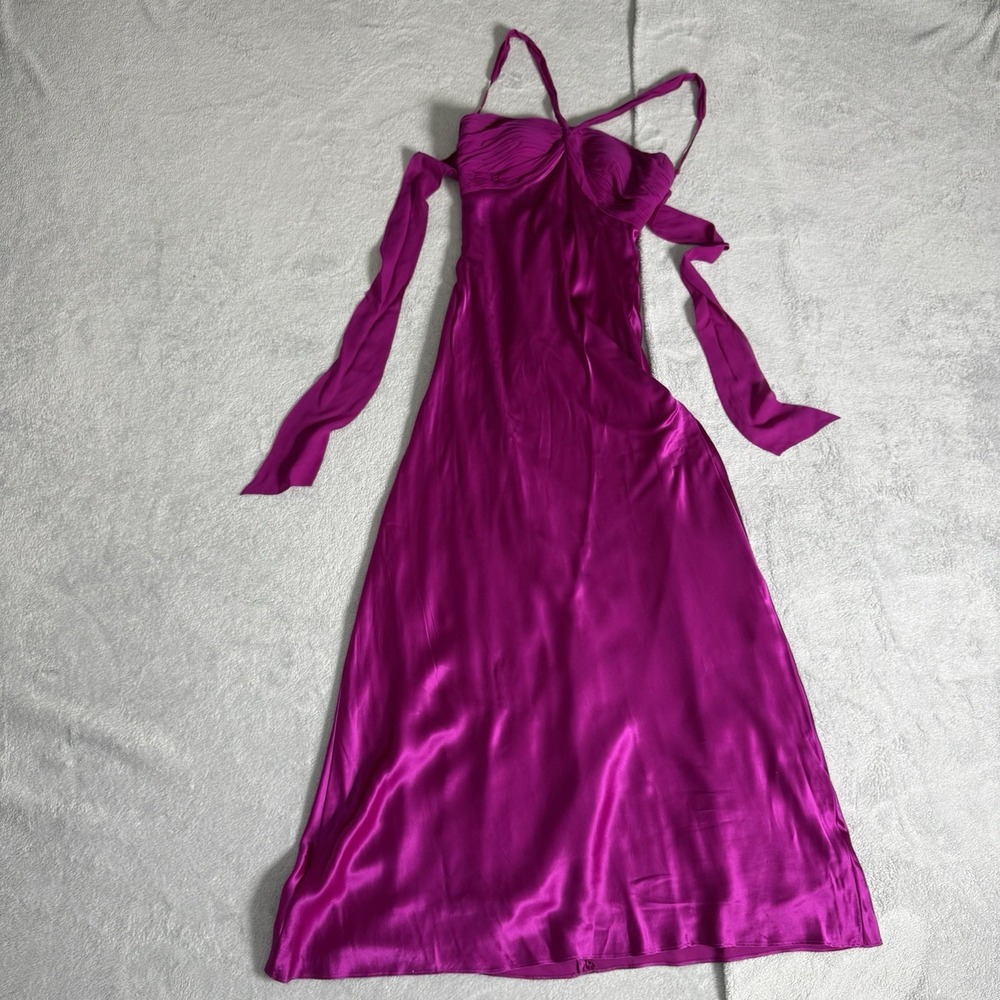 Adrianna Papell Women's Size 8 Fuchsia 100% Silk Ruched Bust Maxi Gown